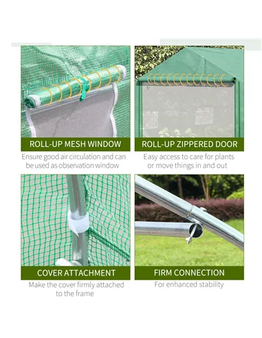 Outsunny Walk-in Polytunnel Garden Greenhouse, Outdoor Mesh Door Greenhouse with PE Cover and 6 Windows, 4.5 x 3 x 2m, Green