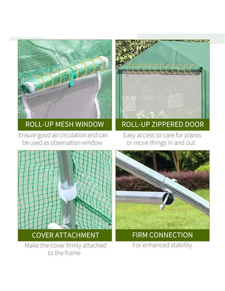 Outsunny Walk-in Polytunnel Garden Greenhouse, Outdoor Mesh Door Greenhouse with PE Cover and 6 Windows, 4.5 x 3 x 2m, Green
