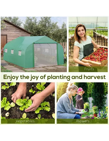 Outsunny Walk-in Polytunnel Garden Greenhouse, Outdoor Mesh Door Greenhouse with PE Cover and 6 Windows, 4.5 x 3 x 2m, Green