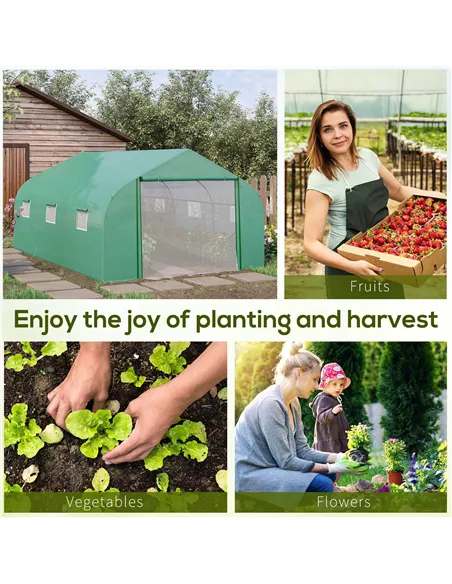 Outsunny Walk-in Polytunnel Garden Greenhouse, Outdoor Mesh Door Greenhouse with PE Cover and 6 Windows, 4.5 x 3 x 2m, Green