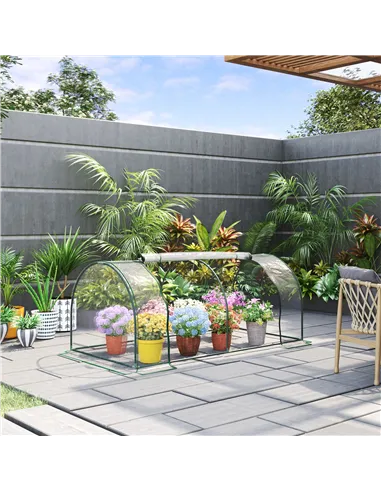 Outsunny Tunnel Greenhouse Green Grow House for Garden Outdoor, Steel Frame, PVC Cover, Transparent, 200 x 100 x 80cm