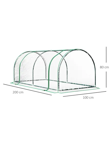Outsunny Tunnel Greenhouse Green Grow House for Garden Outdoor, Steel Frame, PVC Cover, Transparent, 200 x 100 x 80cm