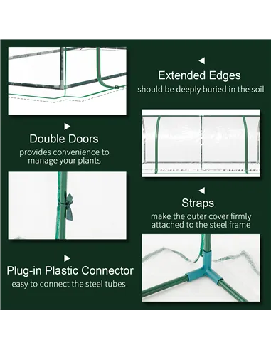 Outsunny Tunnel Greenhouse Green Grow House for Garden Outdoor, Steel Frame, PVC Cover, Transparent, 200 x 100 x 80cm