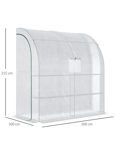 Outsunny Walk-In Lean to Wall Greenhouse with Windows and Doors, Outdoor Green House with 3 Tiers 4 Wired Shelves, 200L x 100W x