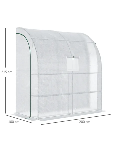 Outsunny Walk-In Lean to Wall Greenhouse with Windows and Doors, Outdoor Green House with 3 Tiers 4 Wired Shelves, 200L x 100W x