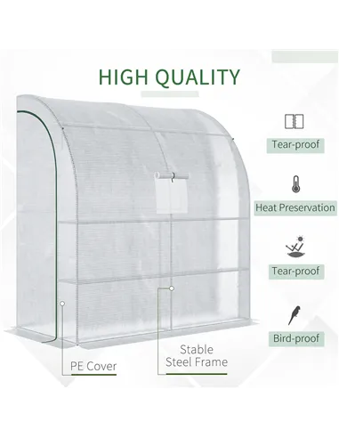 Outsunny Walk-In Lean to Wall Greenhouse with Windows and Doors, Outdoor Green House with 3 Tiers 4 Wired Shelves, 200L x 100W x