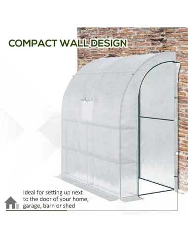 Outsunny Walk-In Lean to Wall Greenhouse with Windows and Doors, Outdoor Green House with 3 Tiers 4 Wired Shelves, 200L x 100W x