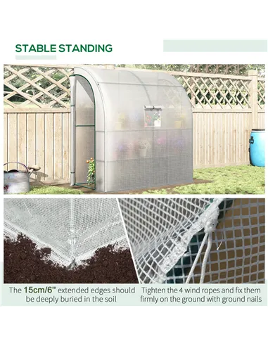 Outsunny Walk-In Lean to Wall Greenhouse with Windows and Doors, Outdoor Green House with 3 Tiers 4 Wired Shelves, 200L x 100W x