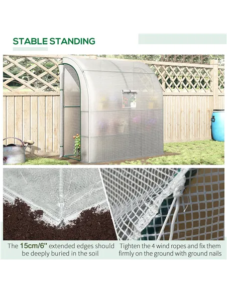Outsunny Walk-In Lean to Wall Greenhouse with Windows and Doors, Outdoor Green House with 3 Tiers 4 Wired Shelves, 200L x 100W x