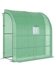 Outsunny Walk-In Lean to Wall Greenhouse with Windows and Doors, Outdoor Green House with 3 Tiers 4 Wired Shelves, 200L x 100W x