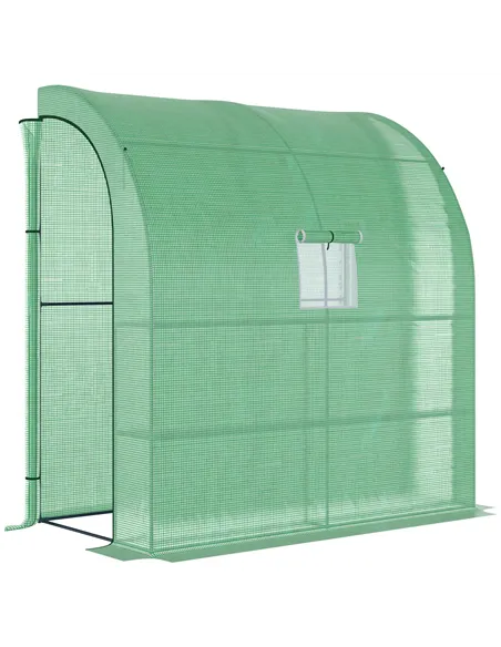 Outsunny Walk-In Lean to Wall Greenhouse with Windows and Doors, Outdoor Green House with 3 Tiers 4 Wired Shelves, 200L x 100W x