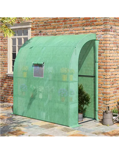 Outsunny Walk-In Lean to Wall Greenhouse with Windows and Doors, Outdoor Green House with 3 Tiers 4 Wired Shelves, 200L x 100W x