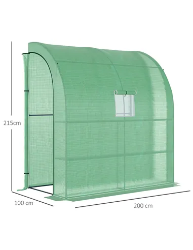 Outsunny Walk-In Lean to Wall Greenhouse with Windows and Doors, Outdoor Green House with 3 Tiers 4 Wired Shelves, 200L x 100W x