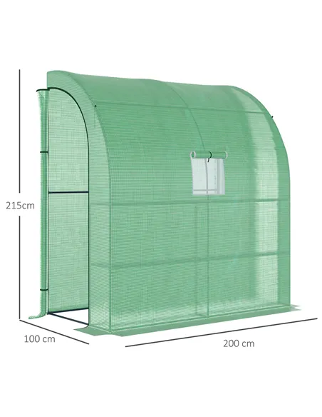 Outsunny Walk-In Lean to Wall Greenhouse with Windows and Doors, Outdoor Green House with 3 Tiers 4 Wired Shelves, 200L x 100W x