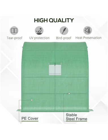 Outsunny Walk-In Lean to Wall Greenhouse with Windows and Doors, Outdoor Green House with 3 Tiers 4 Wired Shelves, 200L x 100W x
