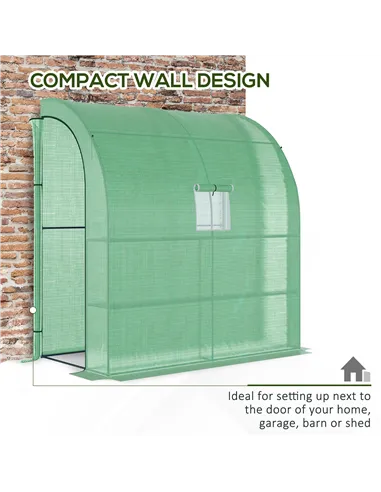 Outsunny Walk-In Lean to Wall Greenhouse with Windows and Doors, Outdoor Green House with 3 Tiers 4 Wired Shelves, 200L x 100W x