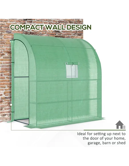 Outsunny Walk-In Lean to Wall Greenhouse with Windows and Doors, Outdoor Green House with 3 Tiers 4 Wired Shelves, 200L x 100W x
