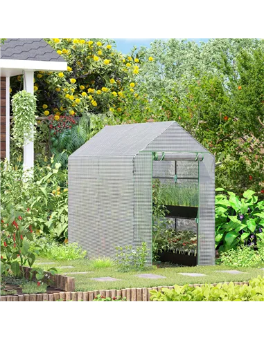 Outsunny Walk In Greenhouse with 2-Tier Shelves, Roll up Zip Panel Door, Garden Polytunnel Steeple Grow House for Outdoor, 6 x 4