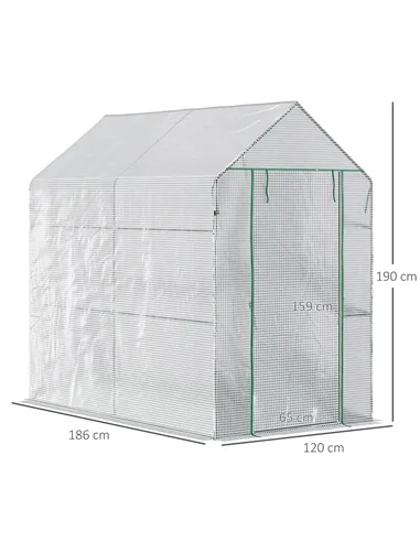 Outsunny Walk In Greenhouse with 2-Tier Shelves, Roll up Zip Panel Door, Garden Polytunnel Steeple Grow House for Outdoor, 6 x 4