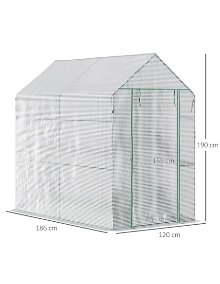 Outsunny Walk In Greenhouse with 2-Tier Shelves, Roll up Zip Panel Door, Garden Polytunnel Steeple Grow House for Outdoor, 6 x 4