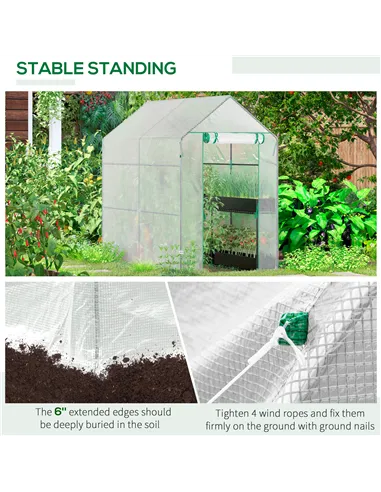 Outsunny Walk In Greenhouse with 2-Tier Shelves, Roll up Zip Panel Door, Garden Polytunnel Steeple Grow House for Outdoor, 6 x 4