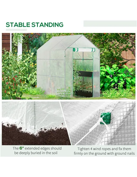 Outsunny Walk In Greenhouse with 2-Tier Shelves, Roll up Zip Panel Door, Garden Polytunnel Steeple Grow House for Outdoor, 6 x 4