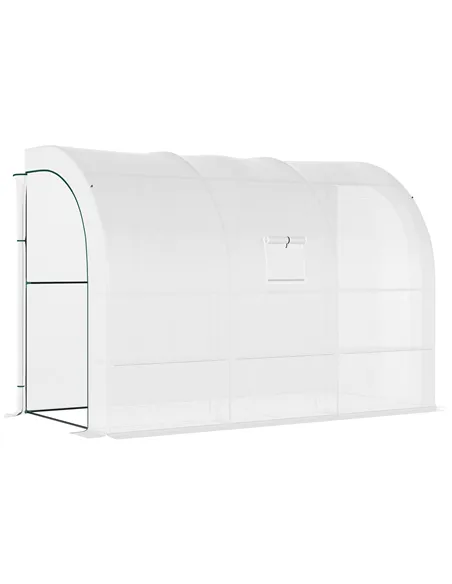 Outsunny Outdoor Walk-In Greenhouse, Plant Nursery with Zippered Doors, PE Cover and 3-Tier Shelves, White, 300 x 150 x 213 cm