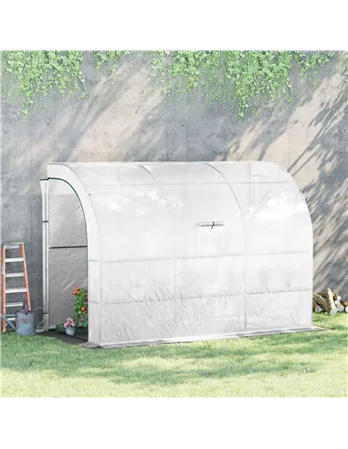 Outsunny Outdoor Walk-In Greenhouse, Plant Nursery with Zippered Doors, PE Cover and 3-Tier Shelves, White, 300 x 150 x 213 cm