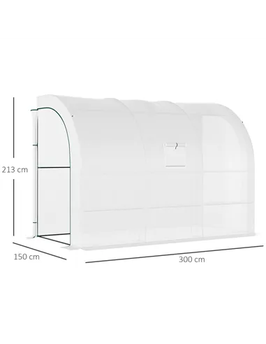 Outsunny Outdoor Walk-In Greenhouse, Plant Nursery with Zippered Doors, PE Cover and 3-Tier Shelves, White, 300 x 150 x 213 cm