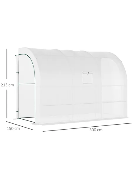 Outsunny Outdoor Walk-In Greenhouse, Plant Nursery with Zippered Doors, PE Cover and 3-Tier Shelves, White, 300 x 150 x 213 cm