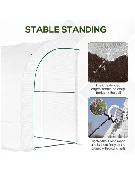 Outsunny Outdoor Walk-In Greenhouse, Plant Nursery with Zippered Doors, PE Cover and 3-Tier Shelves, White, 300 x 150 x 213 cm