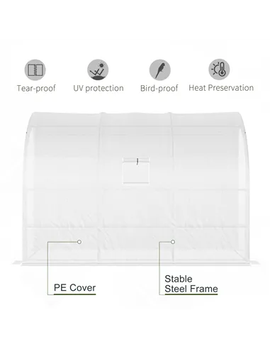 Outsunny Outdoor Walk-In Greenhouse, Plant Nursery with Zippered Doors, PE Cover and 3-Tier Shelves, White, 300 x 150 x 213 cm