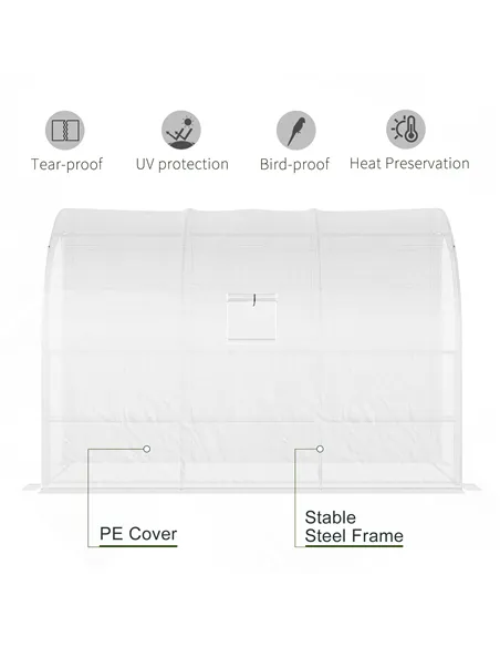 Outsunny Outdoor Walk-In Greenhouse, Plant Nursery with Zippered Doors, PE Cover and 3-Tier Shelves, White, 300 x 150 x 213 cm