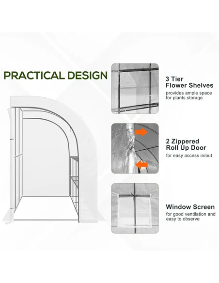 Outsunny Outdoor Walk-In Greenhouse, Plant Nursery with Zippered Doors, PE Cover and 3-Tier Shelves, White, 300 x 150 x 213 cm