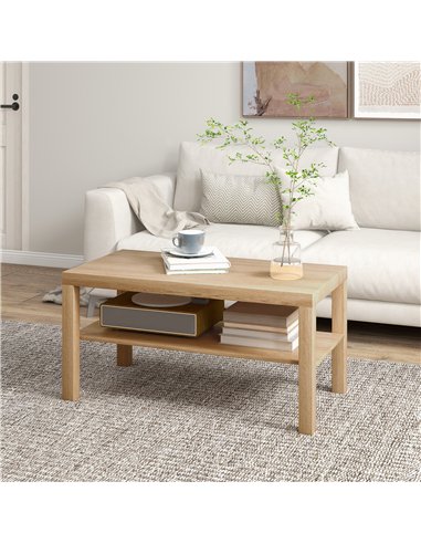 HOMCOM 2-Tier Coffee Table with Storage Shelf, Rectangular Centre Table for Living Room, Home Office, Natural Wood Finish