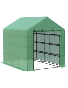 Outsunny Walk-in Greenhouse with 4 Tier 24 Shelves, Portable Grow House with Roll-up Zipped Door, 244 x 180 x 210cm, Green
