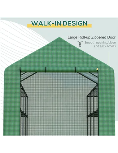 Outsunny Walk-in Greenhouse with 4 Tier 24 Shelves, Portable Grow House with Roll-up Zipped Door, 244 x 180 x 210cm, Green