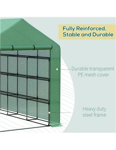 Outsunny Walk-in Greenhouse with 4 Tier 24 Shelves, Portable Grow House with Roll-up Zipped Door, 244 x 180 x 210cm, Green