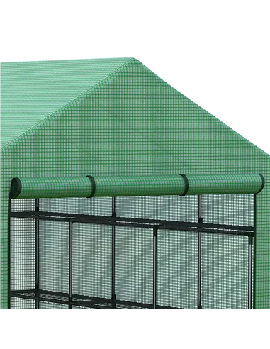 Outsunny Walk-in Greenhouse with 4 Tier 24 Shelves, Portable Grow House with Roll-up Zipped Door, 244 x 180 x 210cm, Green