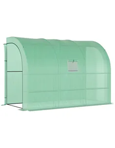 Outsunny Walk-In Lean to Greenhouse with Windows and Zippered Doors, 2 Tiers 6 Wired Shelves 300L x 150W x 213Hcm Green