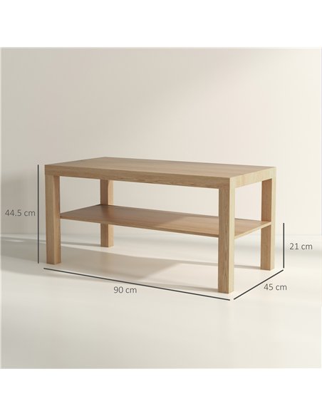 HOMCOM 2-Tier Coffee Table with Storage Shelf, Rectangular Centre Table for Living Room, Home Office, Natural Wood Finish