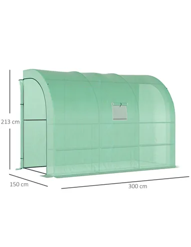 Outsunny Walk-In Lean to Greenhouse with Windows and Zippered Doors, 2 Tiers 6 Wired Shelves 300L x 150W x 213Hcm Green