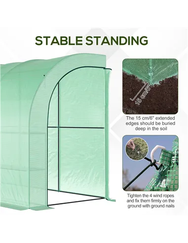 Outsunny Walk-In Lean to Greenhouse with Windows and Zippered Doors, 2 Tiers 6 Wired Shelves 300L x 150W x 213Hcm Green