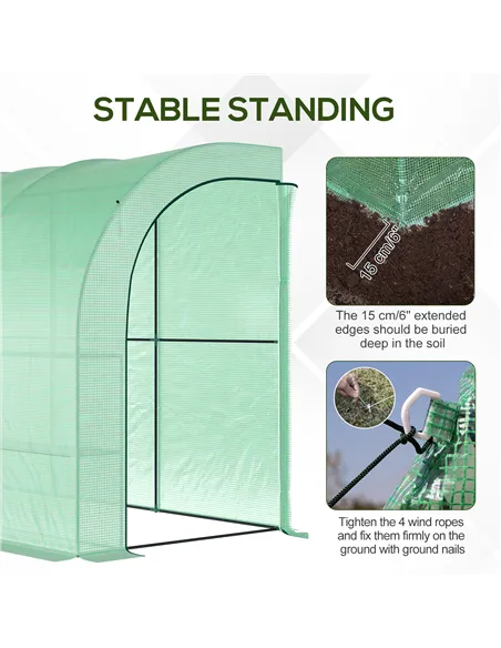 Outsunny Walk-In Lean to Greenhouse with Windows and Zippered Doors, 2 Tiers 6 Wired Shelves 300L x 150W x 213Hcm Green