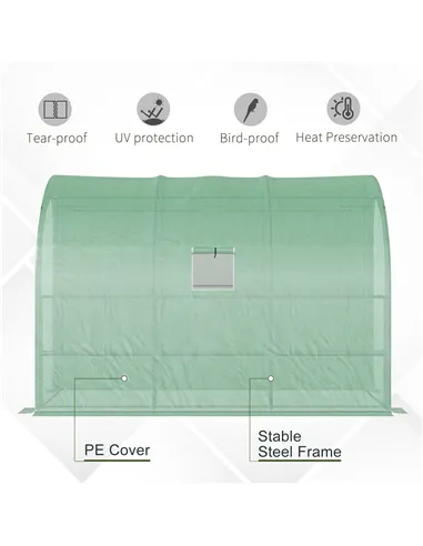 Outsunny Walk-In Lean to Greenhouse with Windows and Zippered Doors, 2 Tiers 6 Wired Shelves 300L x 150W x 213Hcm Green