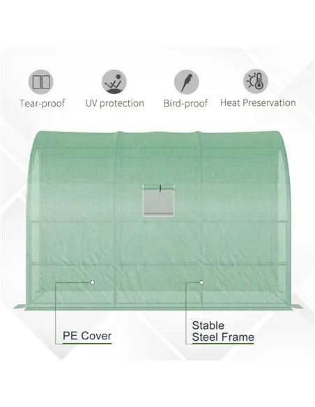 Outsunny Walk-In Lean to Greenhouse with Windows and Zippered Doors, 2 Tiers 6 Wired Shelves 300L x 150W x 213Hcm Green