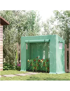 Outsunny Small Walk-in Garden Greenhouse with Steel Frame, Large Roll-up Door and Windows, 200Lx76Wx168Hcm, Green 2