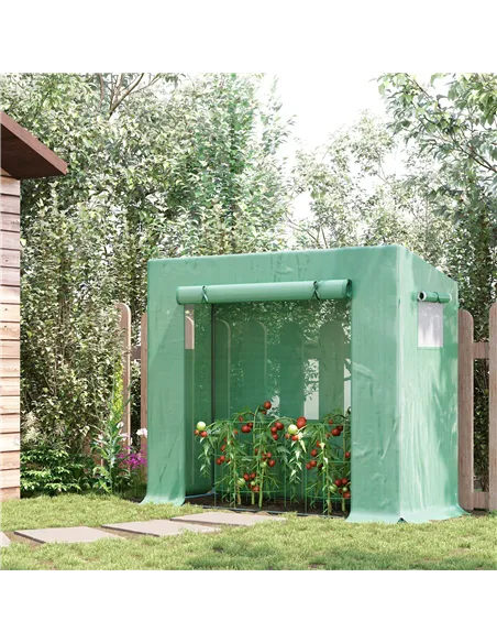 Outsunny Small Walk-in Garden Greenhouse with Steel Frame, Large Roll-up Door and Windows, 200Lx76Wx168Hcm, Green