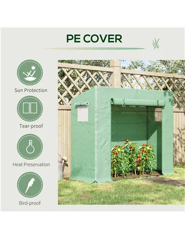 Outsunny Small Walk-in Garden Greenhouse with Steel Frame, Large Roll-up Door and Windows, 200Lx76Wx168Hcm, Green