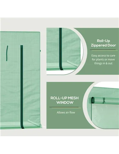 Outsunny Small Walk-in Garden Greenhouse with Steel Frame, Large Roll-up Door and Windows, 200Lx76Wx168Hcm, Green